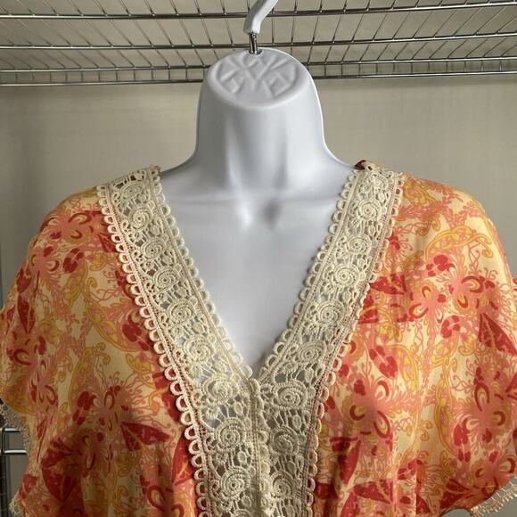 Anthropologie Sunday Mi Amor Orange Floral Dress Size S Coquette Boho Peasant - Picture 7 of 10